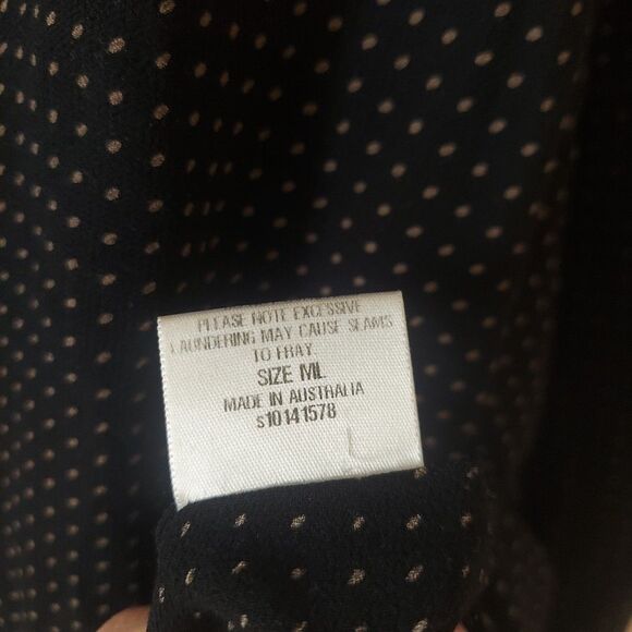 Scanlan Theodore Black W/ Dots Snap Wrap Viscose Dress Cap Sleeve Above Knee M/L - Picture 7 of 13